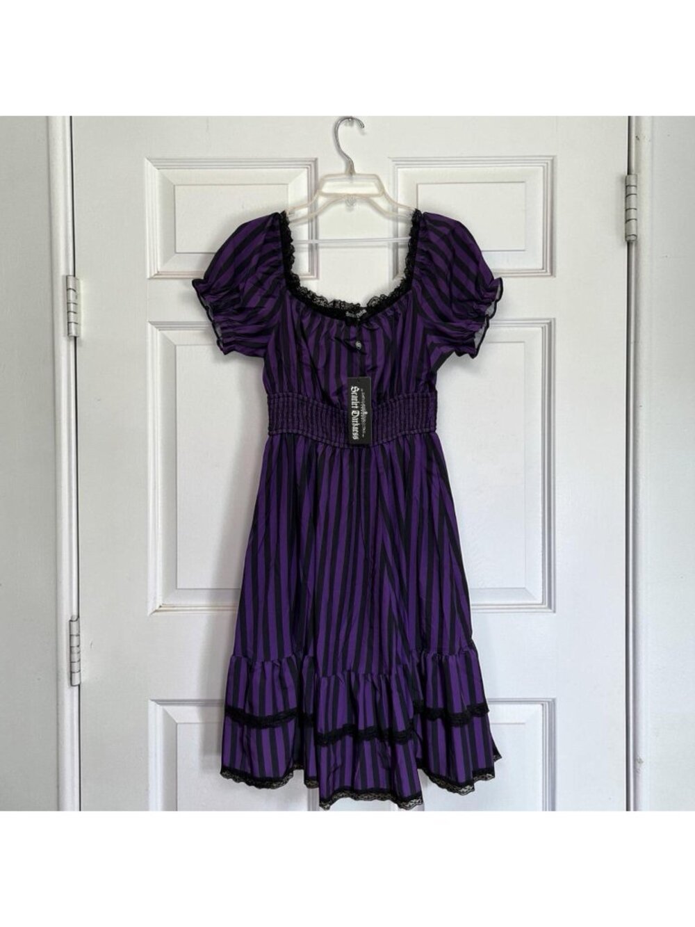 Scarlet Darkness Women Goth Renaissance Pirate Purple Striped Dress Small NEW